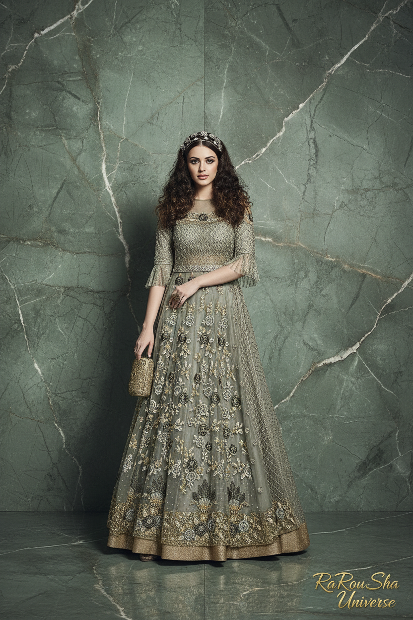Sage Green Anarkali - Staand
