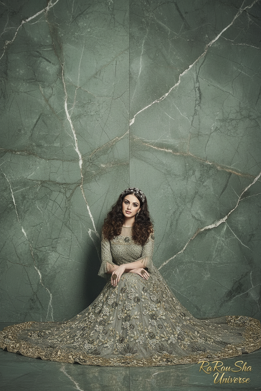 Sage Green Anarkali - Zittend nieuw