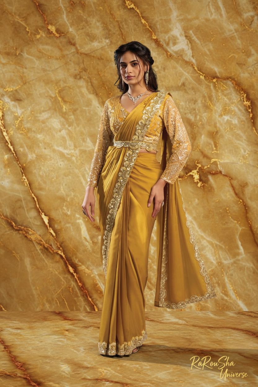 Selene Mustard Yellow Saree - Marble + Watermark