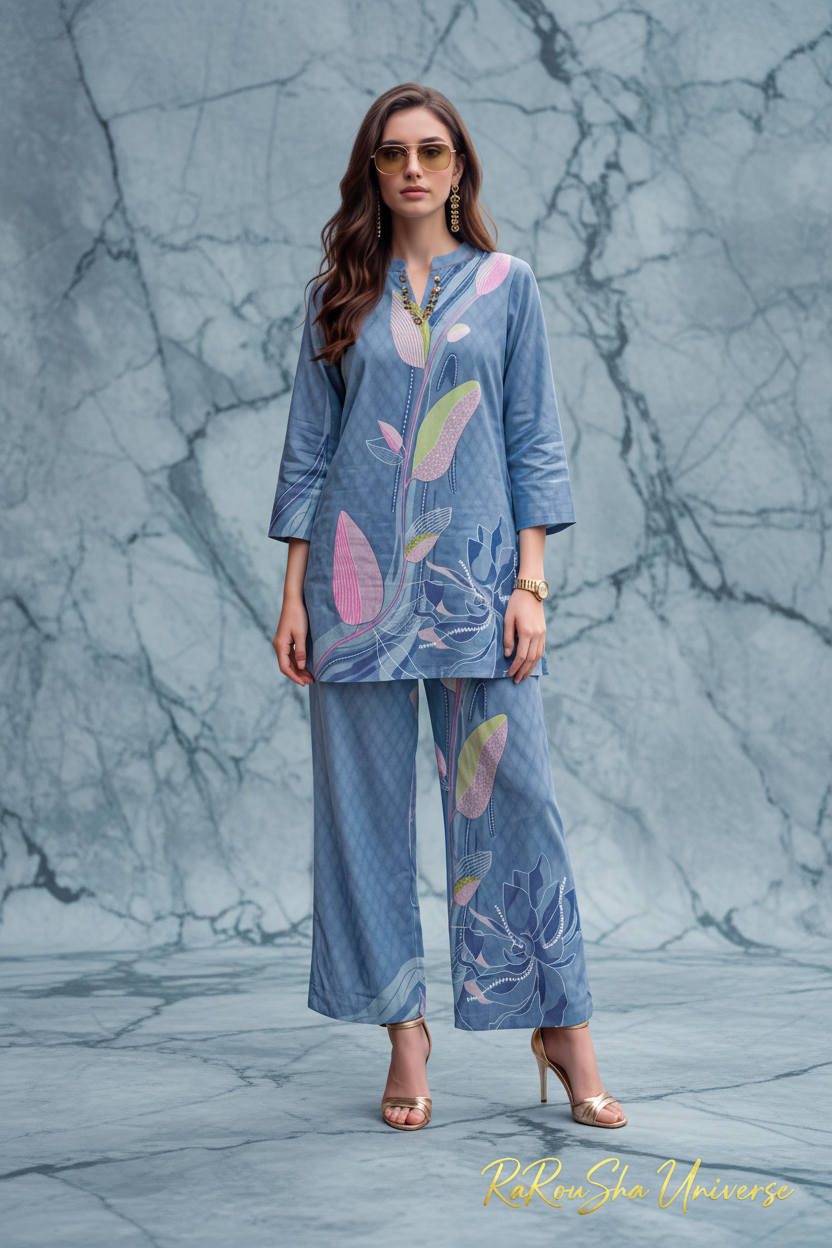 Steel Blue Floral Co-ord Set