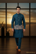 Teal Blue Kurta Pajama met Koti