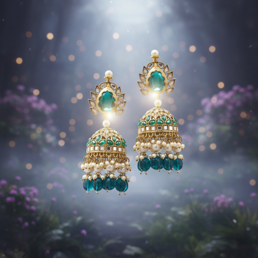 Teal Jhumka - Fantasietuin