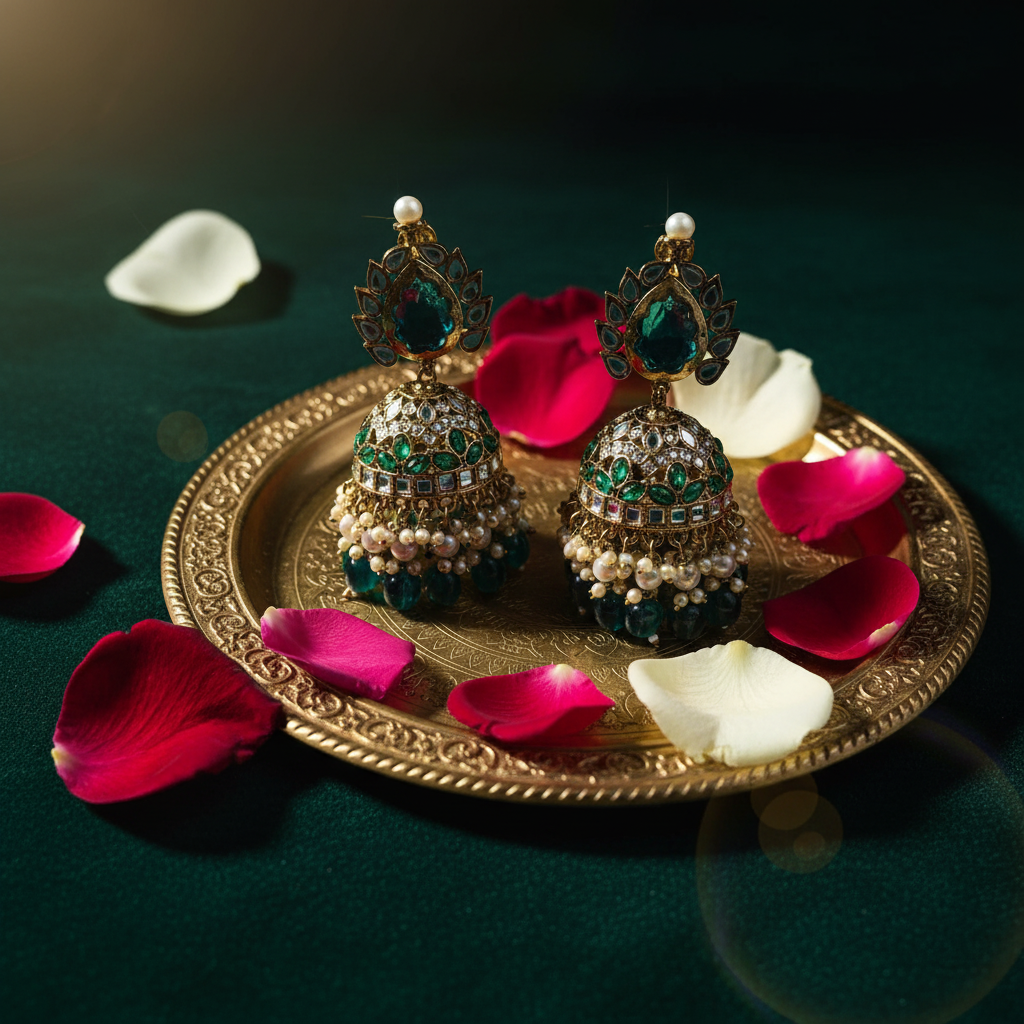 Teal Jhumka - Gouden Dienblad