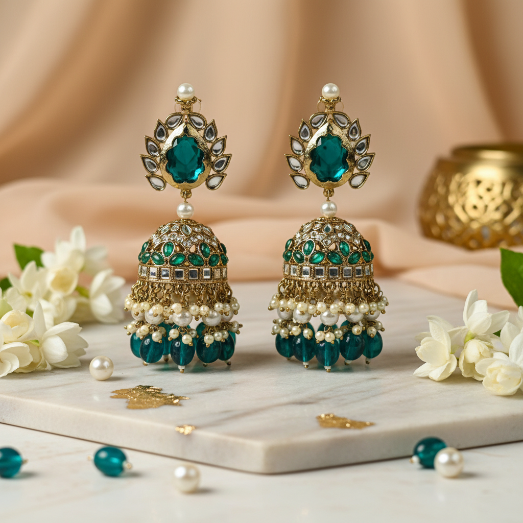 Teal Jhumka - Marmer & Jasmijn