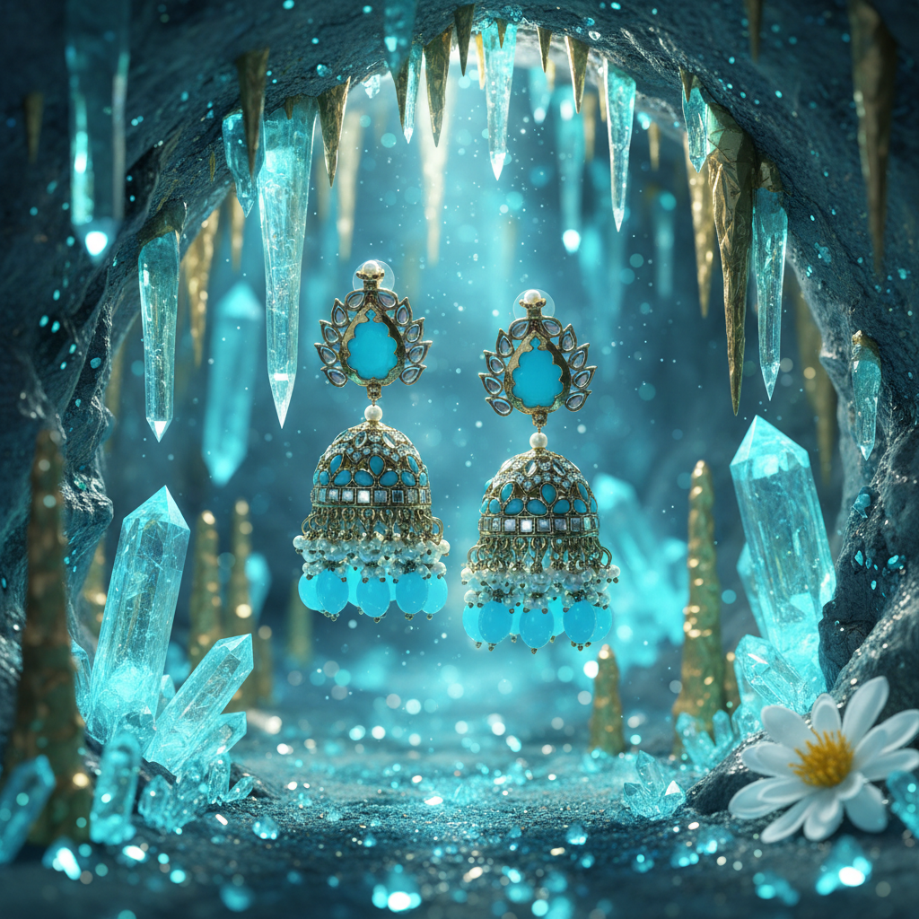 Turquoise Jhumka - Kristalgrot