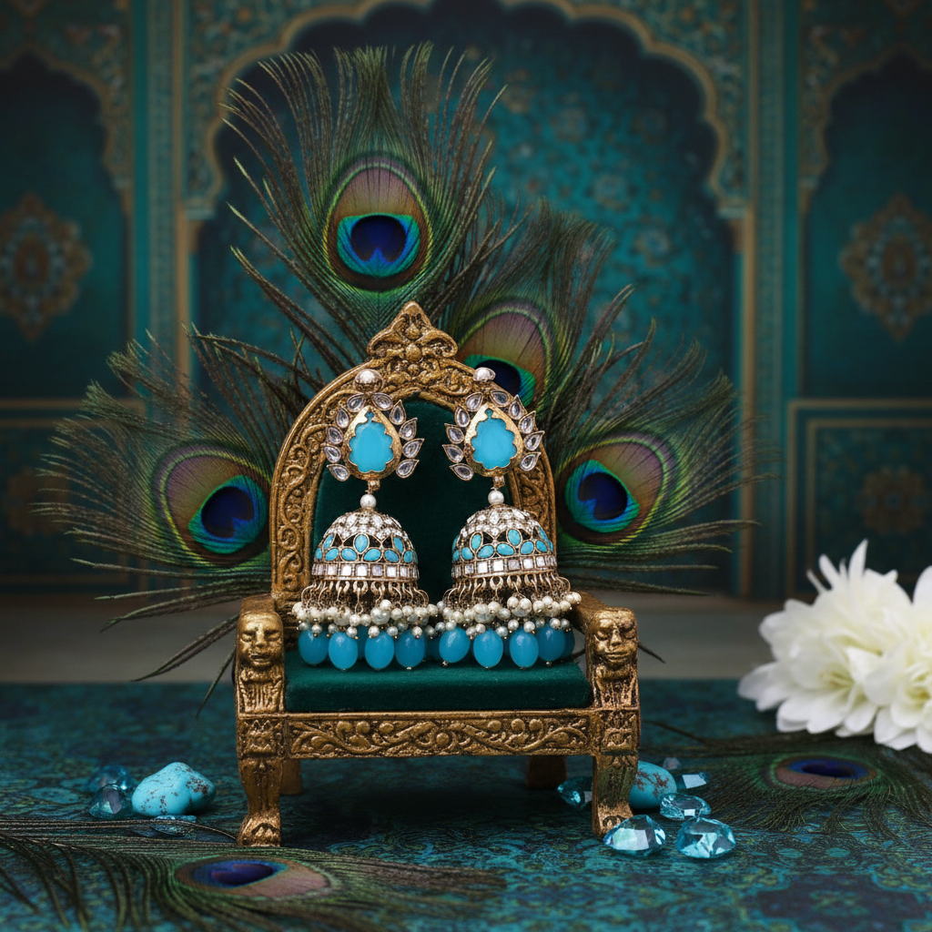 Turquoise Jhumka - Mughal Troon