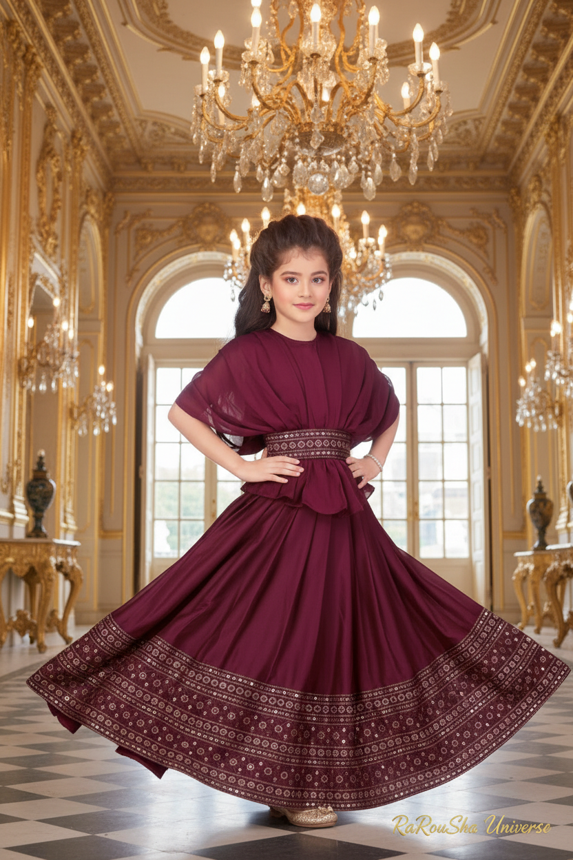 Wijnrood Lehenga - Paleis