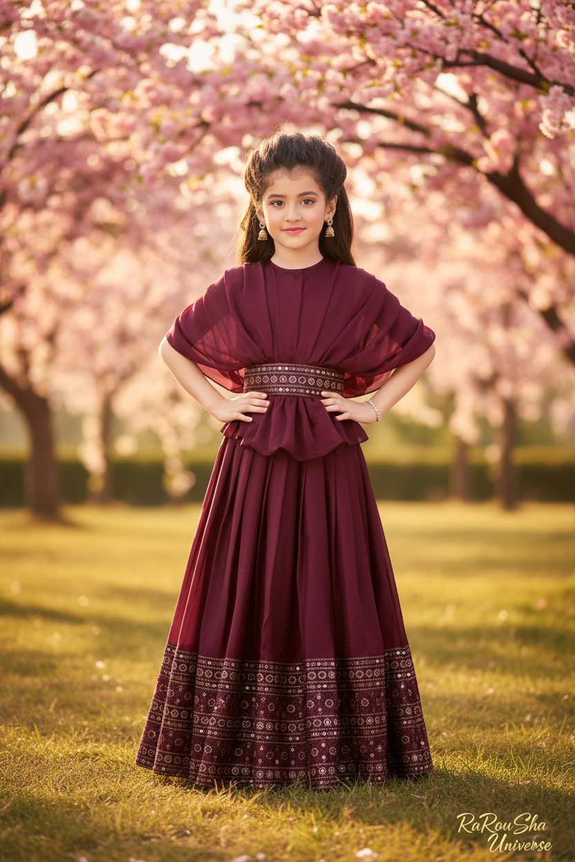 Wijnrood Lehenga - Tuin
