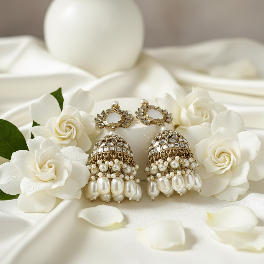 Witte Parel Jhumka - Gardenia