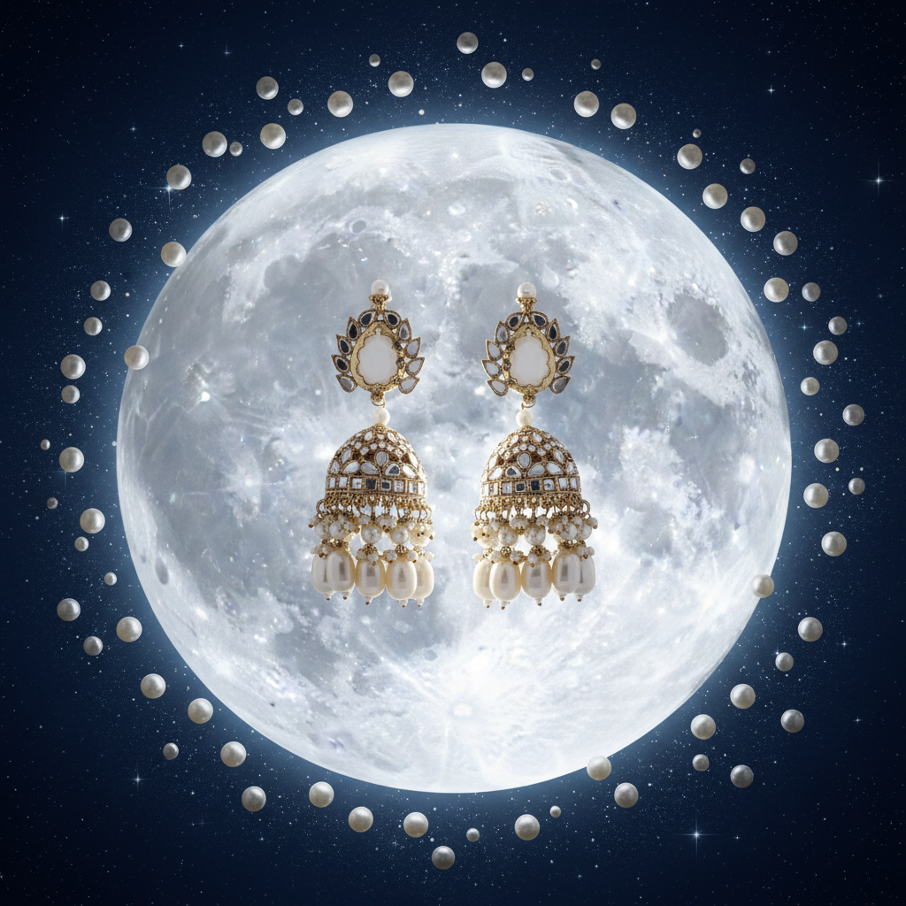 Witte Parel Jhumka - Maansteen