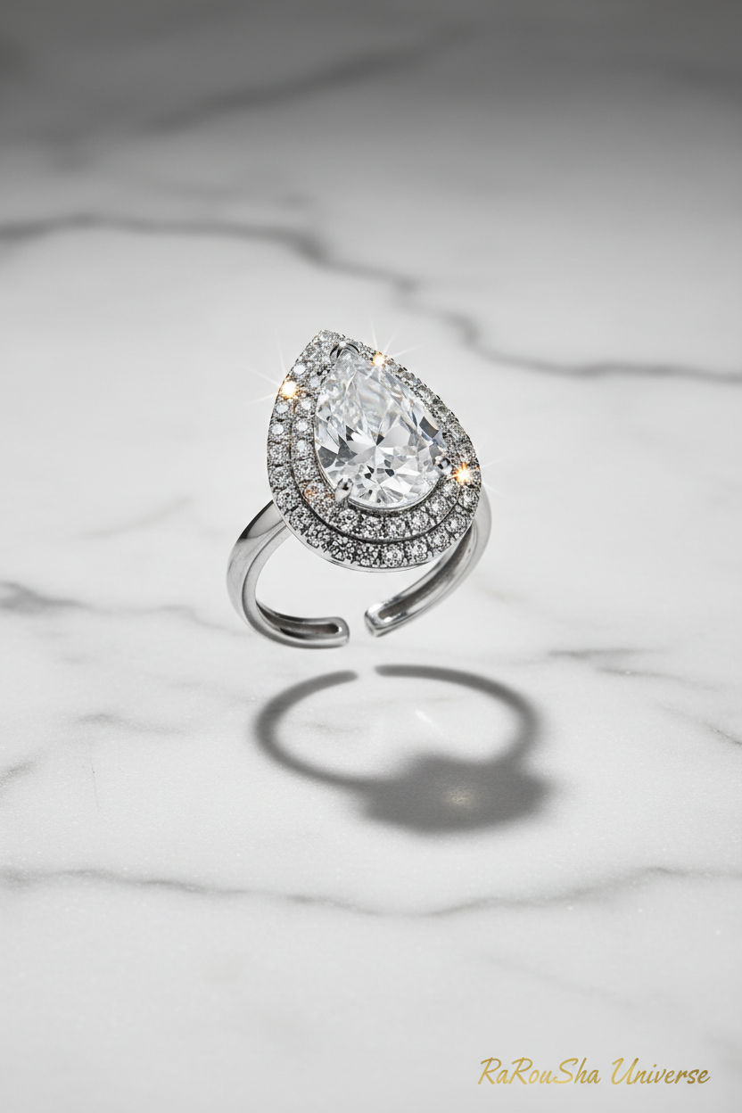 Zilver Wit Druppel Ring - Marmer